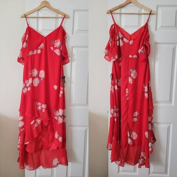 Lulus Love in Bloom Red Floral Print Off-the-Shoulder High-Low Dress XL NWT - Picture 3 of 8